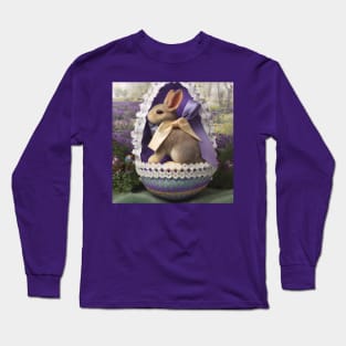 Cute Bunny Rabbit in Beautifully Decorated Easter Egg in a Spring Garden Long Sleeve T-Shirt